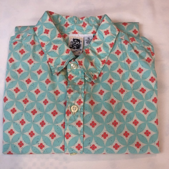Mens Kennington LTD Turquoise Orange Print Button Front Shirt - Picture 14 of 16